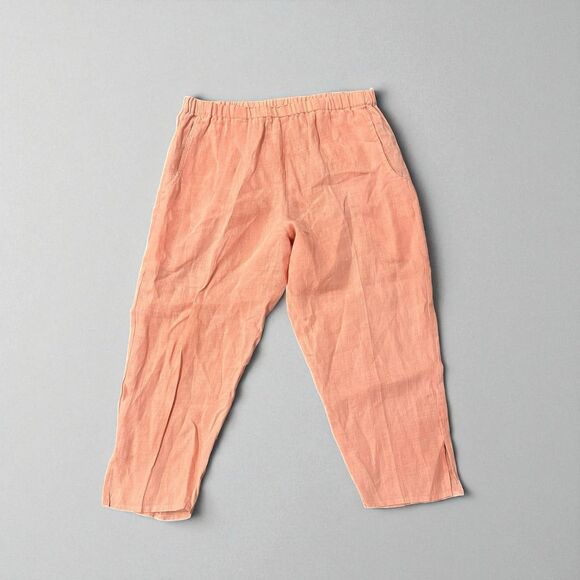 FLAX By Jeanne Engelhart Linen Wide Leg Capri Elastic Lagenlook Peach Small - Picture 1 of 6